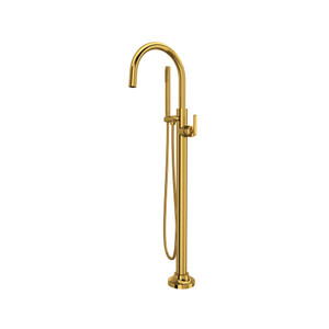 Apothecary Single Hole Floor Mount Tub Filler Trim with Lever Handle - Unlacquered Brass | Model Number: TAP05F1LMULB - Product Knockout