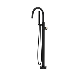 Eclissi™ Single Hole Floor Mount Tub Filler Trim With C-Spout - Matte Black/Satin Nickel | Model Number: TEC06HF1IWMBN