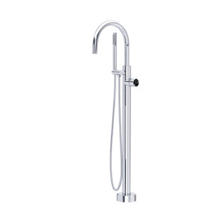 Eclissi™ Single Hole Floor Mount Tub Filler Trim With C-Spout - Polished Chrome/Matte Black | Model Number: TEC06HF1IWPCB
