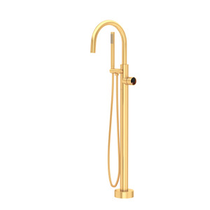 Eclissi Single Hole Floor Mount Tub Filler Trim With C-Spout - Satin Gold and Matte Black | Model Number: TEC06HF1IWSGB - Product Knockout