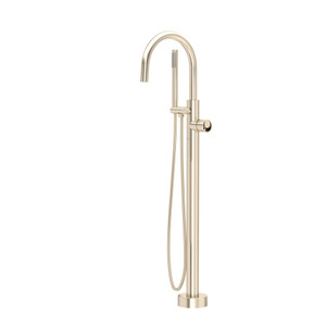 Eclissi Single Hole Floor Mount Tub Filler Trim With C-Spout - Satin Nickel | Model Number: TEC06HF1IWSTN - Product Knockout