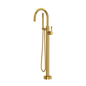 Knurled Single Hole Floor Mount Tub Filler Trim - Unlacquered Brass | Model Number: TMB06HF1LMULB