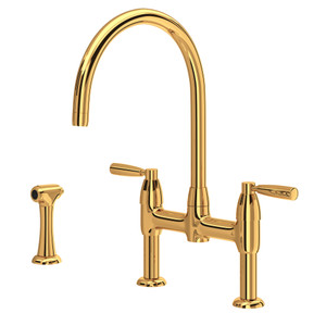 Holborn Bridge Kitchen Faucet with Sidespray - English Gold with Metal Lever Handle | Model Number: U.4273LS-EG-2 - Product Knockout