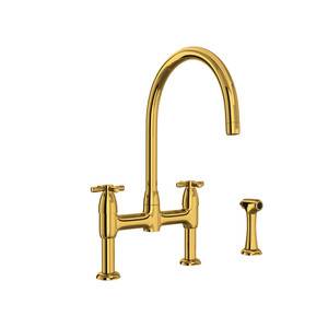 DISCONTINUED Holborn™ Bridge Kitchen Faucet With C-Spout and Side Spray - Unlacquered Brass | Model Number: U.4272X-ULB-2