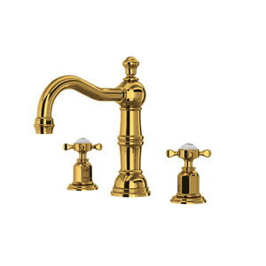 Edwardian Column Spout Widespread Bathroom Faucet - Unlacquered Brass with Cross Handle | Model Number: U.3721X-ULB-2 - Product Knockout