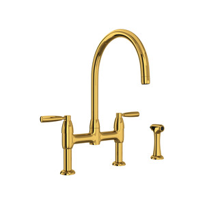 Holborn Bridge Kitchen Faucet with Sidespray - Unlacquered Brass with Metal Lever Handle | Model Number: U.4273LS-ULB-2 - Product Knockout