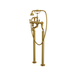 Georgian Era Exposed Floor Mount Tub Filler with Handshower - Unlacquered Brass with Metal Lever Handle | Model Number: U.3012LS/1-ULB - Product Knockout