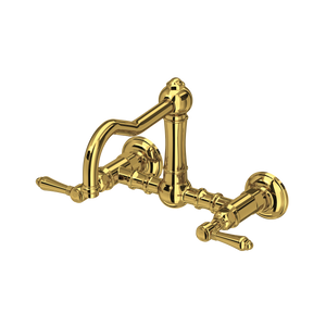 Acqui Wall Mount Bridge Kitchen Faucet With Column Spout - Unlacquered Brass | A1456LMULB-2