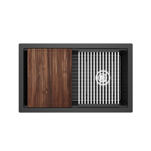Fonsa™ 30" Quartz Chef/Workstation Sink With Accessories - Black | Model Number: FAUM3018WSBK