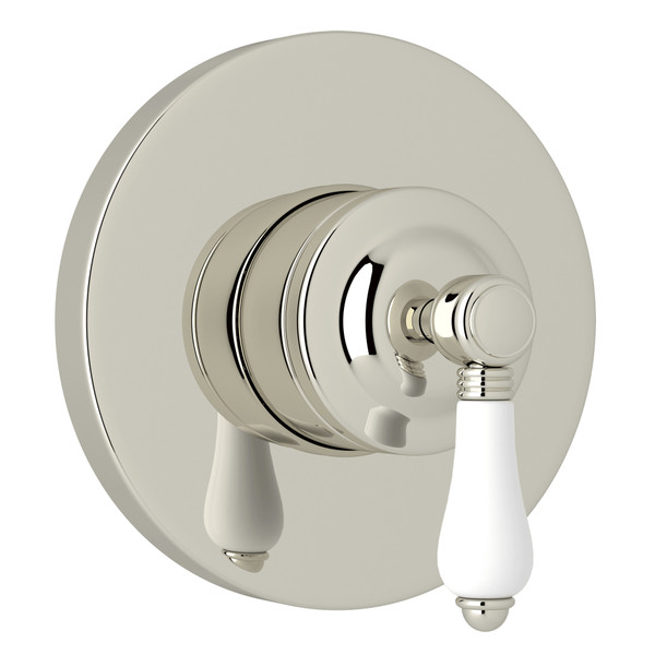 4-Port 3-Way Diverter Trim - Polished Nickel with White Porcelain Lever Handle | Model Number: A2700NLPPNTO - Product Knockout