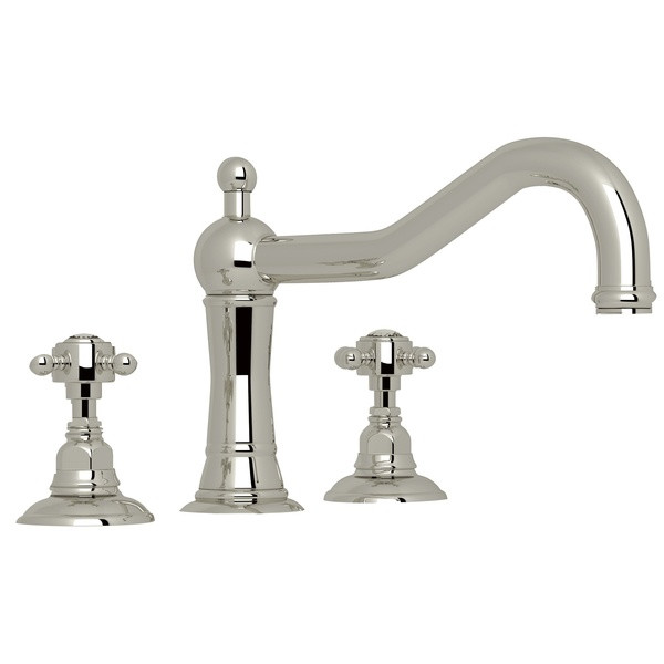 Acqui 3-Hole Deck Mount Column Spout Tub Filler - Polished Nickel with Crystal Cross Handle | Model Number: A1414XCPN - Product Knockout