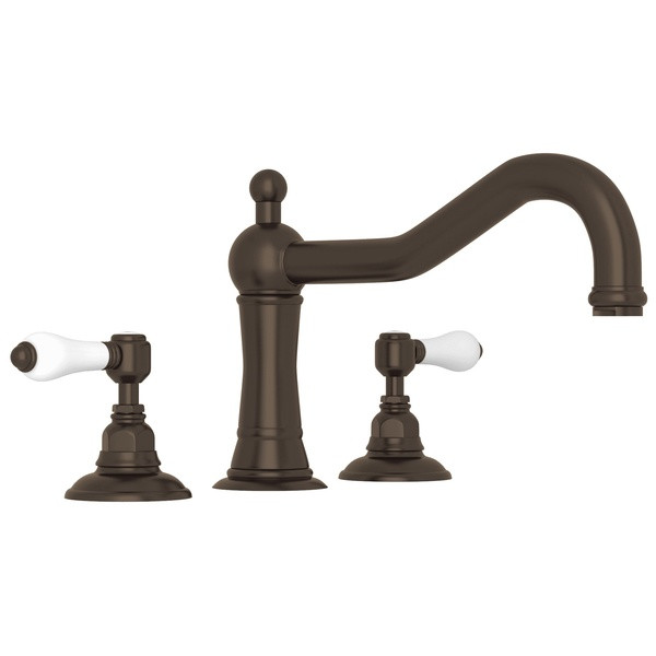 Acqui 3-Hole Deck Mount Column Spout Tub Filler - Tuscan Brass with White Porcelain Lever Handle | Model Number: A1414LPTCB - Product Knockout