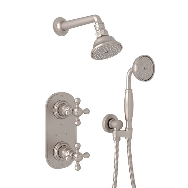 Arcana Thermostatic Shower Package - Satin Nickel with Cross Handle | Model Number: ACKIT55EX-STN - Product Knockout