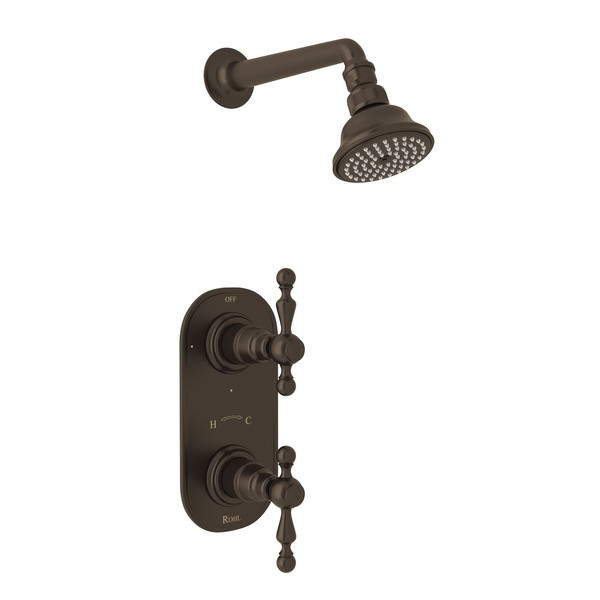 Arcana Thermostatic Shower Package - Tuscan Brass with Ornate Metal Lever Handle | Model Number: ACKIT51EL-TCB - Product Knockout