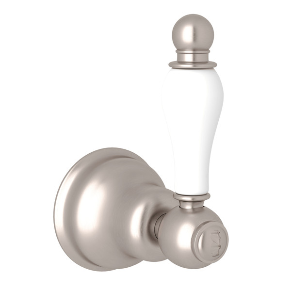 Arcana Trim for Volume Control - Satin Nickel with Ornate White Porcelain Lever Handle | Model Number: AC31OP-STN/TO - Product Knockout