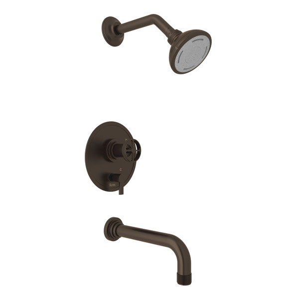 Campo Pressure Balance Shower Package - Tuscan Brass with Industrial Metal Wheel Handle | Model Number: CMKIT210NIW-TCB - Product Knockout