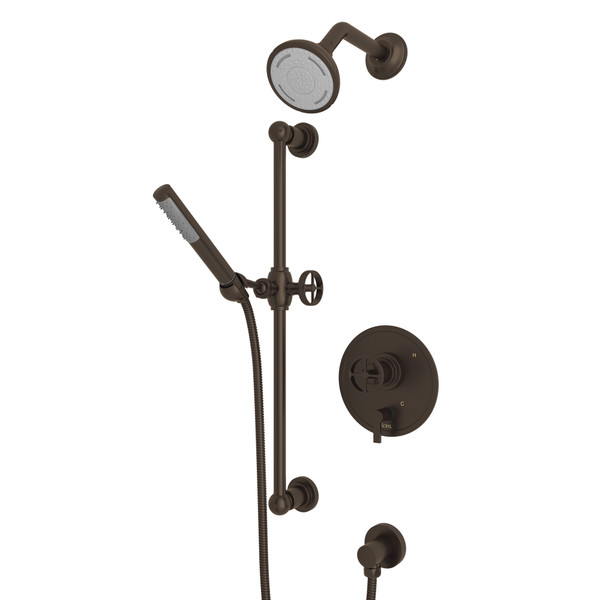 Campo Pressure Balance Shower Package - Tuscan Brass with Industrial Metal Wheel Handle | Model Number: CMKIT230NIW-TCB - Product Knockout