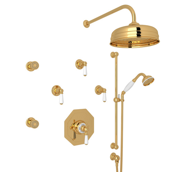 Edwardian Thermostatic Shower Package - English Gold with Metal Lever Handle | Model Number: U.KIT37L-EG - Product Knockout