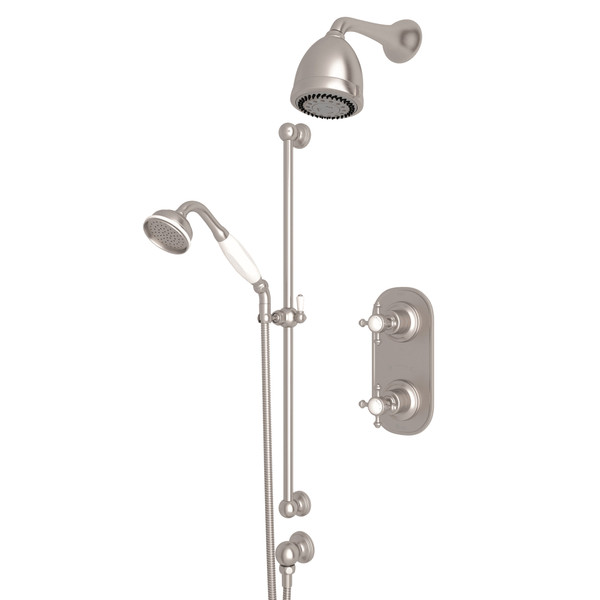 Georgian Era Thermostatic Shower Package - Satin Nickel with Cross Handle | Model Number: U.KIT72X-STN - Product Knockout