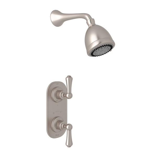 Georgian Era Thermostatic Shower Package - Satin Nickel with White Porcelain Lever Handle | Model Number: U.KIT73LS-STN - Product Knockout