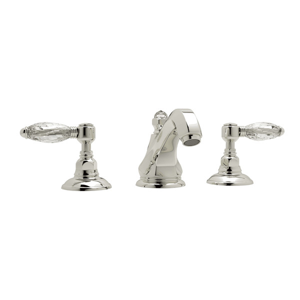 Hex High Neck Widespread Bathroom Faucet - Polished Nickel with Crystal Metal Lever Handle | Model Number: A1808LCPN-2 - Product Knockout