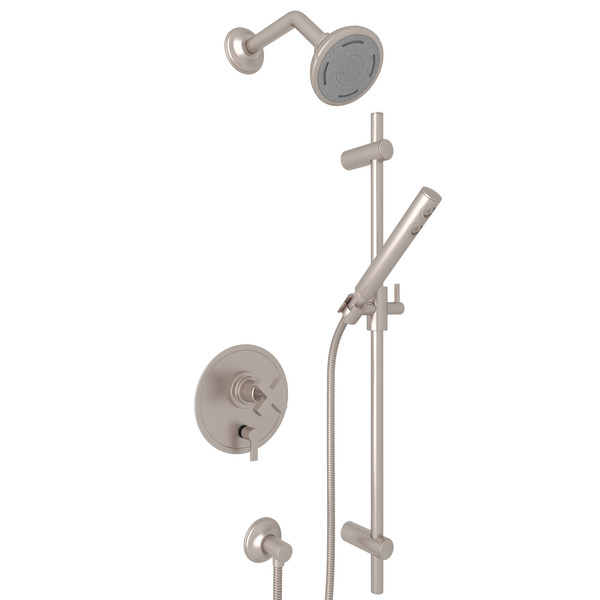 Lombardia Pressure Balance Shower Package - Satin Nickel with Cross Handle | Model Number: LOKIT230NXM-STN - Product Knockout