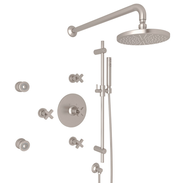 Lombardia Thermostatic Shower Package - Satin Nickel with Cross Handle | Model Number: LOKIT27XM-STN - Product Knockout