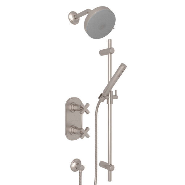 Lombardia Thermostatic Shower Package - Satin Nickel with Cross Handle | Model Number: LOKIT50XM-STN - Product Knockout