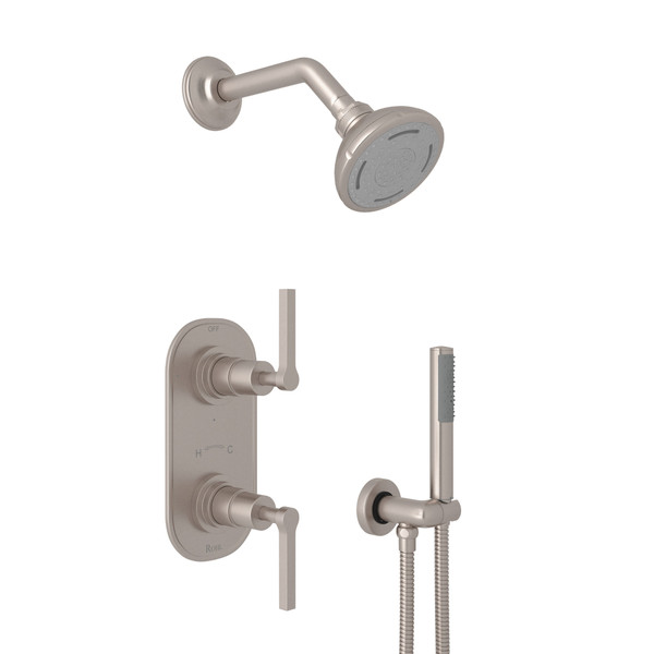 Lombardia Thermostatic Shower Package - Satin Nickel with Metal Lever Handle | Model Number: LOKIT55LM-STN - Product Knockout