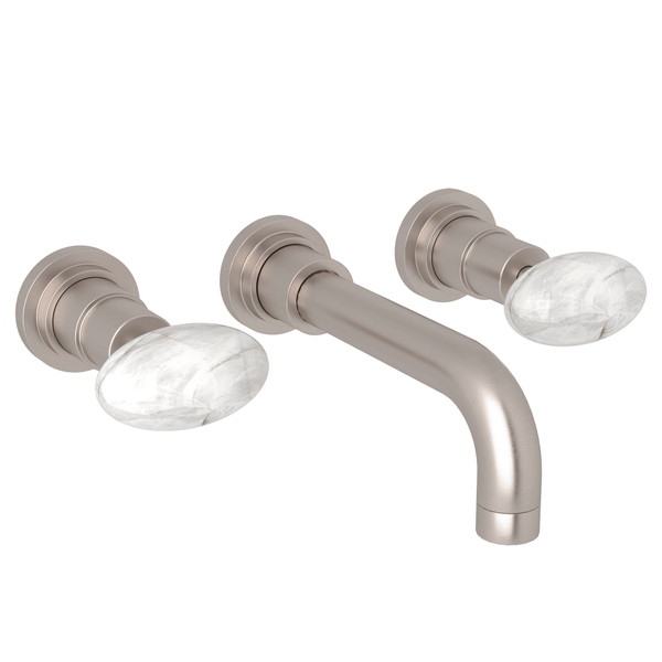 Lombardia Wall Mount Widespread Bathroom Faucet - Satin Nickel with Cristallo Di Rocca Handle | Model Number: A2207PCCRSTNTO-2 - Product Knockout
