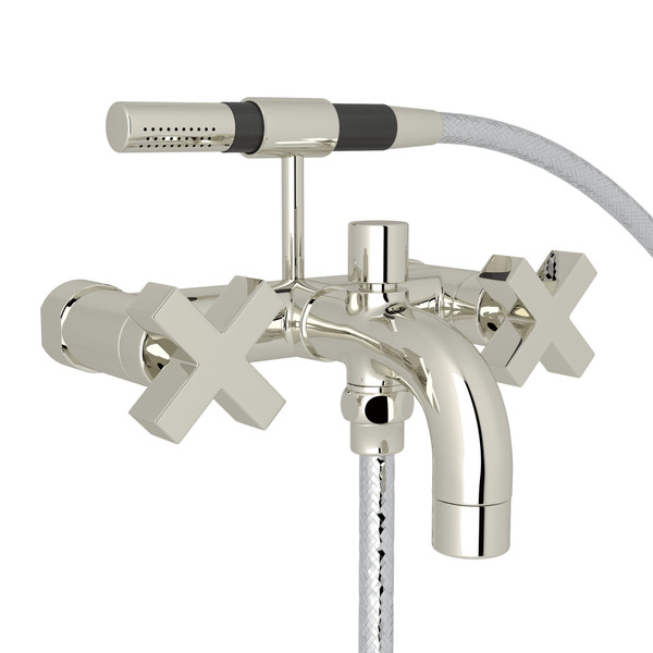 Pirellone Exposed Tub Filler with Handshower - Polished Nickel with Cross Handle | Model Number: BA7X-PN - Product Knockout