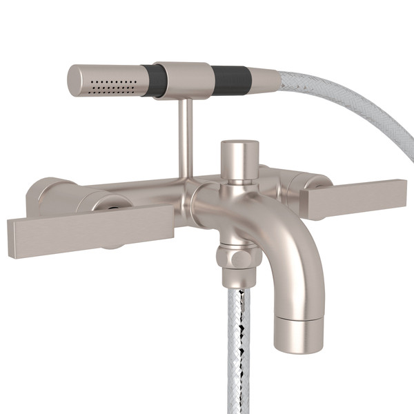 Pirellone Exposed Tub Filler with Handshower - Satin Nickel with Metal Lever Handle | Model Number: BA7L-STN - Product Knockout
