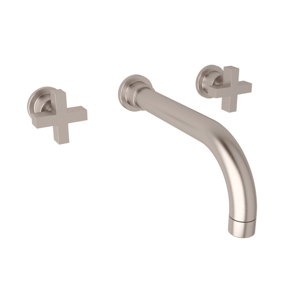 Pirellone Wall Mount Widespread Bathroom Faucet - Satin Nickel with Cross Handle | Model Number: BA351X-STN/TO-2 - Product Knockout