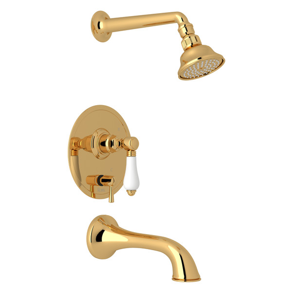 Pressure Balance Shower Package - Italian Brass with White Porcelain Lever Handle | Model Number: AKIT320ENLP-IB - Product Knockout