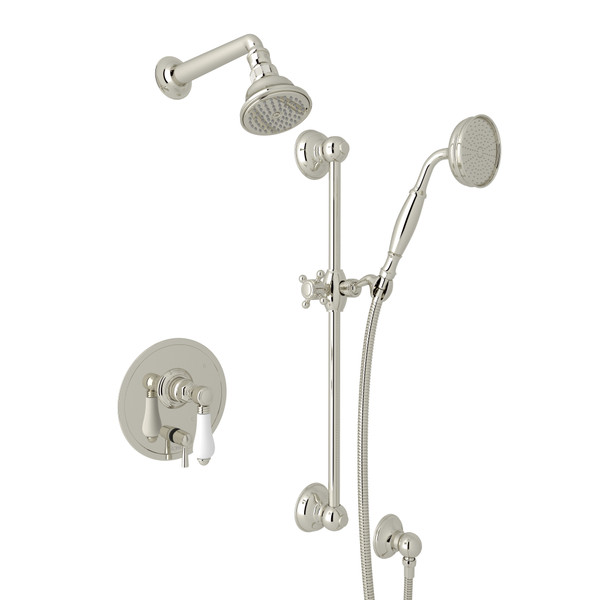 Pressure Balance Shower Package - Polished Nickel with White Porcelain Lever Handle | Model Number: AKIT300ENLP-PN - Product Knockout