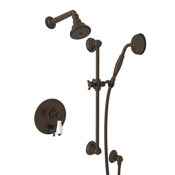 Pressure Balance Shower Package - Tuscan Brass with White Porcelain Lever Handle | Model Number: AKIT300ENLP-TCB - Product Knockout