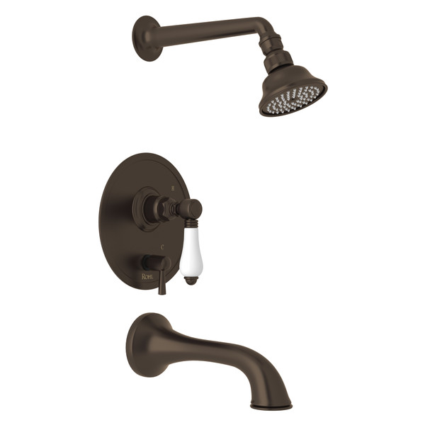 Pressure Balance Shower Package - Tuscan Brass with White Porcelain Lever Handle | Model Number: AKIT320ENLP-TCB - Product Knockout