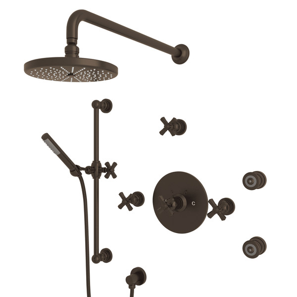 San Giovanni Thermostatic Shower Package - Tuscan Brass with Cross Handle | Model Number: SGKIT27XM-TCB - Product Knockout