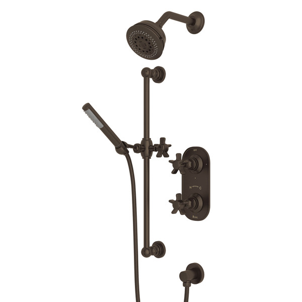 San Giovanni Thermostatic Shower Package - Tuscan Brass with Five Spoke Cross Handle | Model Number: SGKIT50X-TCB - Product Knockout
