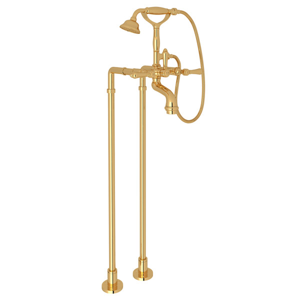 San Julio Exposed Floor Mount Tub Filler with Handshower and Floor Pillar Legs or Supply Unions - Italian Brass with Metal Lever Handle | Model Number: AKIT2101NLMIB - Product Knockout