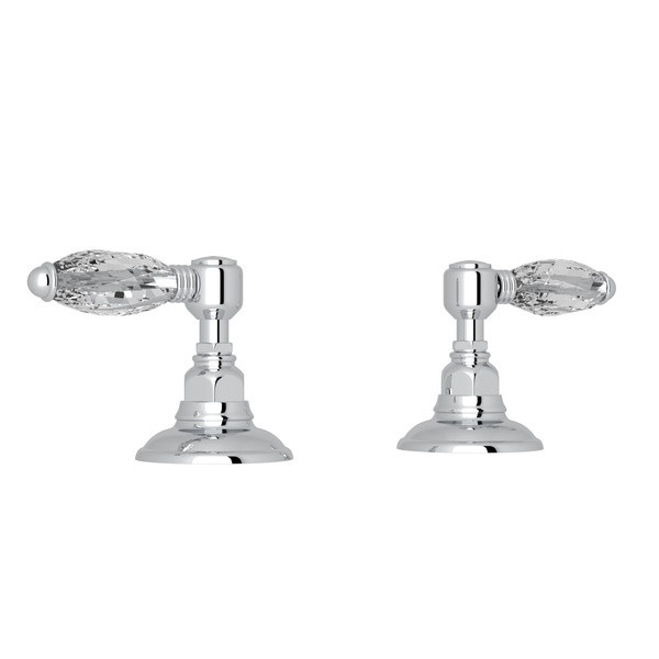 Set of Hot and Cold 3/4 Inch Sidevalves - Polished Chrome with Crystal Metal Lever Handle | Model Number: A7422LCAPC - Product Knockout