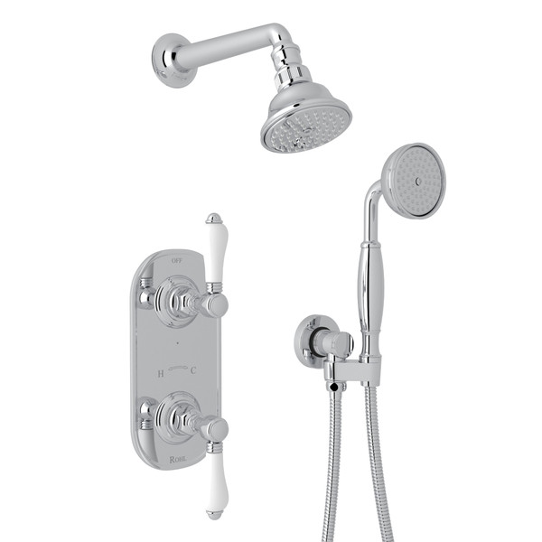 Thermostatic Shower Package - Polished Chrome with White Porcelain Lever Handle | Model Number: AKIT55ELP-APC - Product Knockout