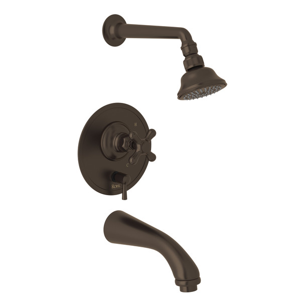 Verona Pressure Balance Shower Package - Tuscan Brass with Cross Handle | Model Number: RBKIT80ENXM-TCB - Product Knockout
