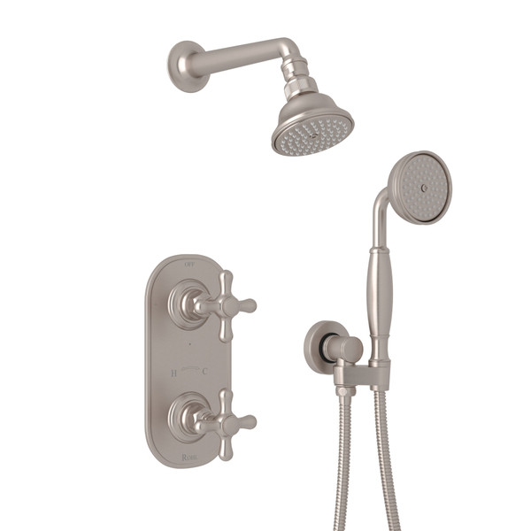 Verona Thermostatic Shower Package - Satin Nickel with Cross Handle | Model Number: RBKIT55EXM-STN - Product Knockout