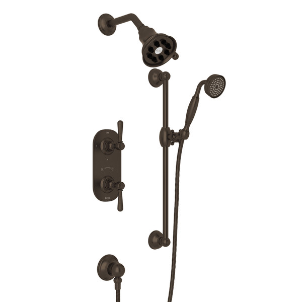 Verona Thermostatic Shower Package - Tuscan Brass with Metal Lever Handle | Model Number: RBKIT50ELM-TCB - Product Knockout