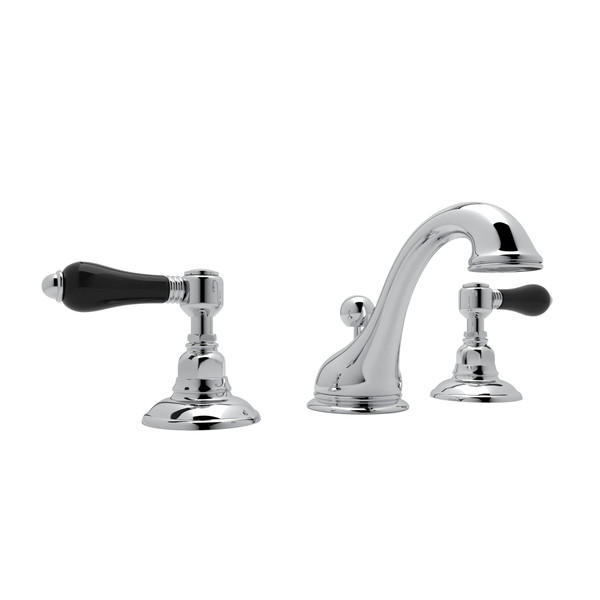 Viaggio C-Spout Widespread Bathroom Faucet - Polished Chrome with Black Porcelain Lever Handle | Model Number: A1408LPBKAPC-2 - Product Knockout