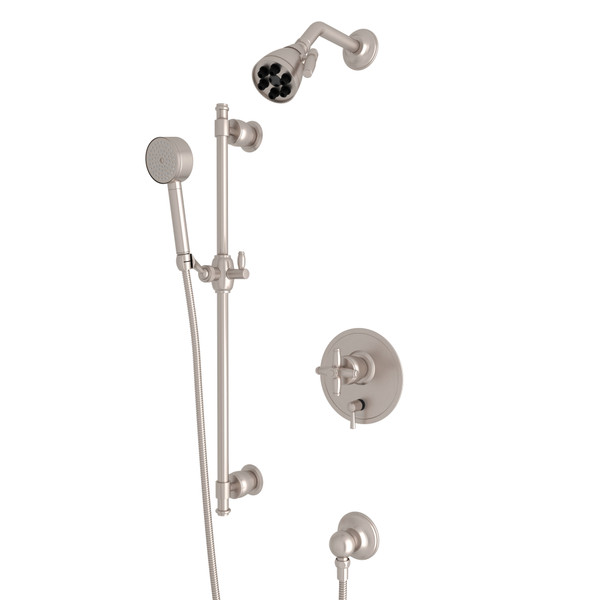 Zephyr Pressure Balance Shower Package - Satin Nickel with Cross Handle | Model Number: MBKIT340ENXMSTN - Product Knockout