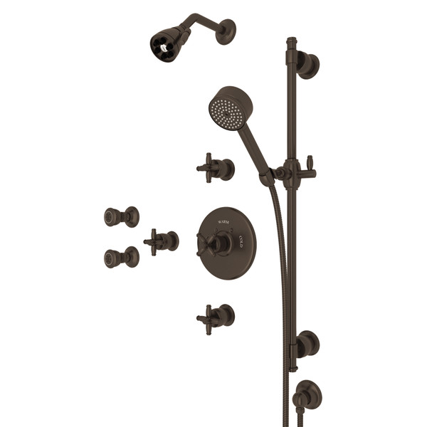 Zephyr Thermostatic Shower Package - Tuscan Brass with Cross Handle | Model Number: MBKIT38EXMTCB - Product Knockout
