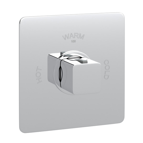 Quartile Thermostatic Trim Plate without Volume Control - Polished Chrome with Cube Knob Handle | Model Number: CU720HB-APC/TO - Product Knockout