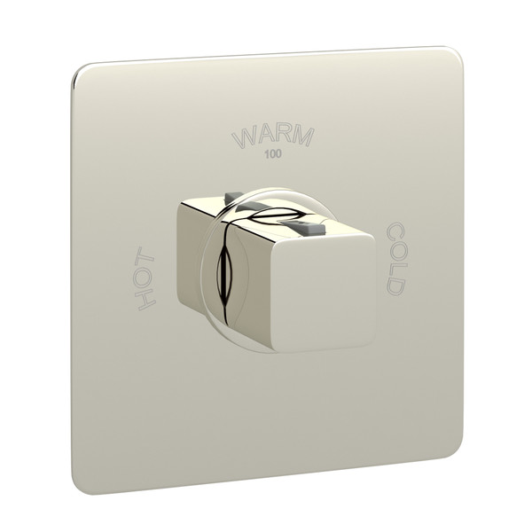 Quartile Thermostatic Trim Plate without Volume Control - Polished Nickel with Cube Knob Handle | Model Number: CU720HB-PN/TO - Product Knockout